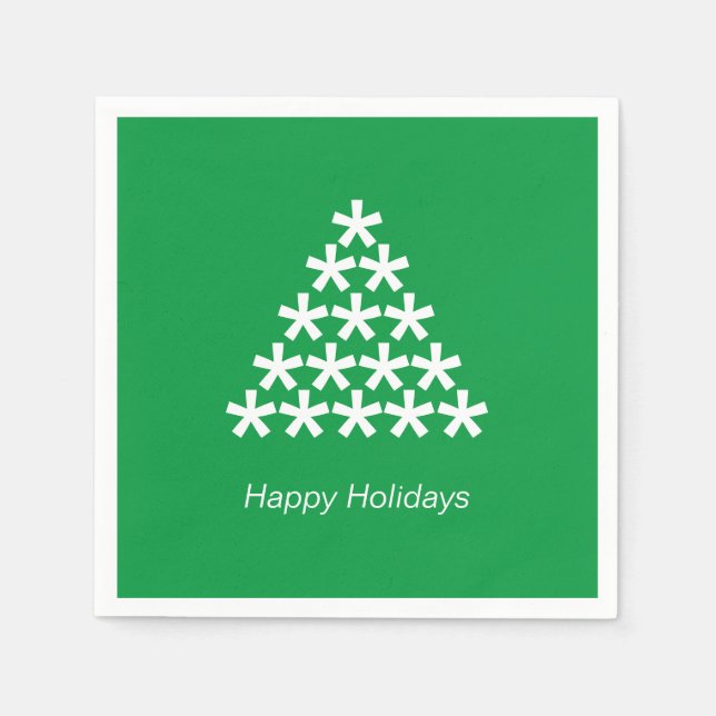 Happy Holidays Green White Snow Stars Baumpapier Serviette (Vorderseite)