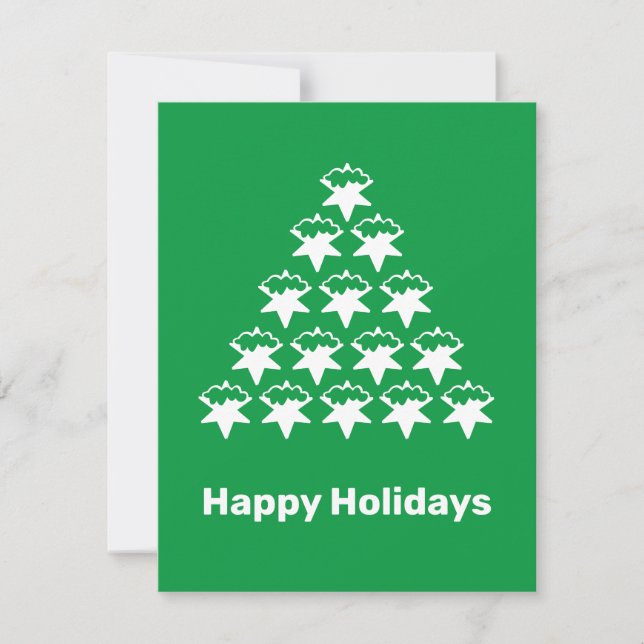 Happy Holidays Green White Snow Stars Tree Karte (Vorderseite)