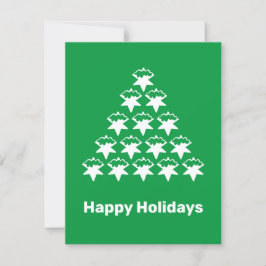 Happy Holidays Green White Snow Stars Tree Karte