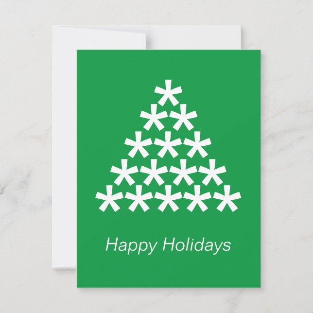 Happy Holidays Green White Snow Stars Tree Karte (Vorderseite)