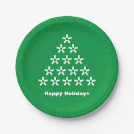 Happy Holidays Green White Snow Stars Tree Pappteller