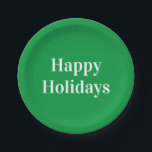 "Happy Holidays", grün weiß Pappteller<br><div class="desc">"Happy Holidays" grünes weißes Party Paper Teller</div>