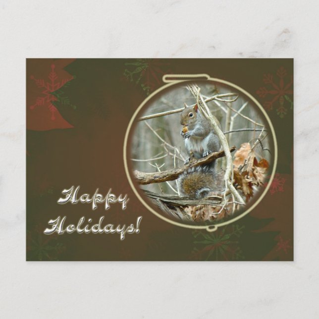 Happy Holidays Gruß - Graues Eichhörnchen Feiertagspostkarte (Vorderseite)