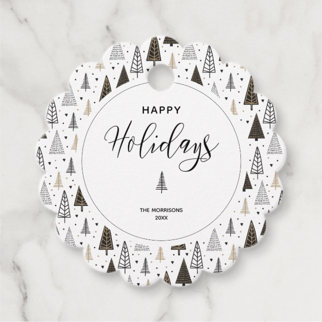 Happy Holidays Hand Drawn Pine Trees Individuelle  Geschenkanhänger (Vorderseite)