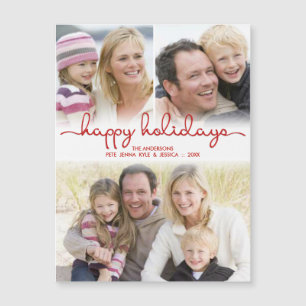 Happy Holidays Hand Letted Script Foto Collage Magnetkarte