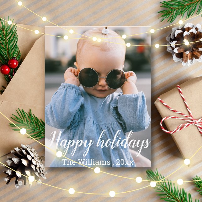 happy holidays hand lettered script holiday postkarte (Von Creator hochgeladen)