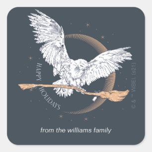 Happy Holidays Hedwig Delivery   PERSONALISIERT Quadratischer Aufkleber