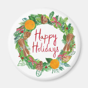 Happy Holidays   Holiday Wreath Magnet