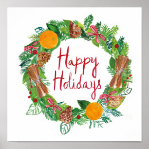 Happy Holidays   Holiday Wreath Poster