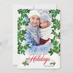 Happy Holidays Holly and Berries Vertical Foto Feiertagskarte