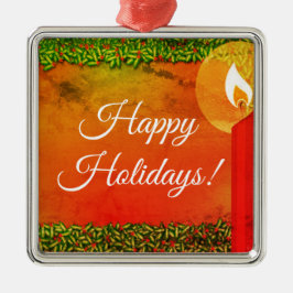 Happy Holidays Holly & Candle Weihnachtsgeschenk Ornament Aus Metall