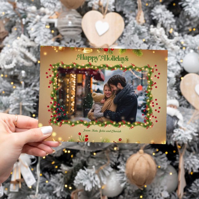Happy Holidays Holly Foto Weihnachtskarte Feiertagskarte (Von Creator hochgeladen)