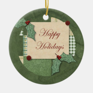 Happy Holidays Holly Ornament