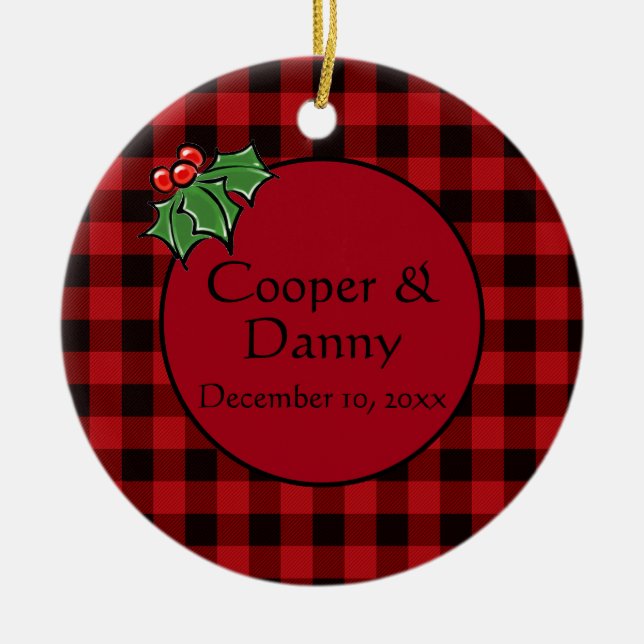 Happy Holidays Holly Sprigs, Weihnachtsgrün Keramik Ornament (Vorne)