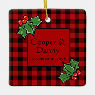 Happy Holidays Holly Sprigs, Weihnachtsgrün Keramikornament