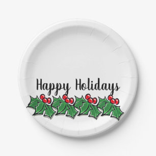 Happy Holidays Holly Sprigs, Weihnachtsgrün Pappteller