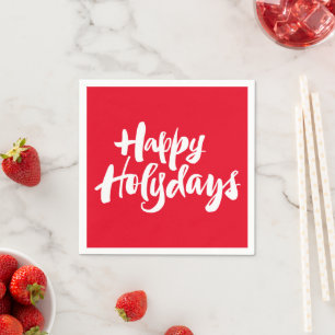 Happy Holidays Holydays Religious Christmas Red Serviette