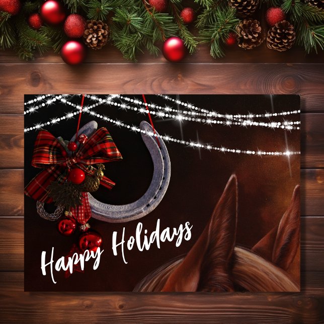 Happy Holidays Horse and Horseshoe Weihnachten (Front - Happy Holidays Horse and Horseshoe Christmas Holiday Card)