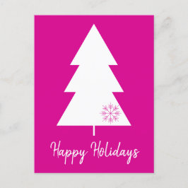 Happy Holidays Hot Pink White Christmas Tree Feiertagspostkarte