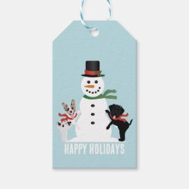 Happy Holidays Hunde Gebäude A Snowman Geschenkanhänger