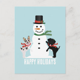 Happy Holidays Hunde Gebäude A Snowman Postkarte