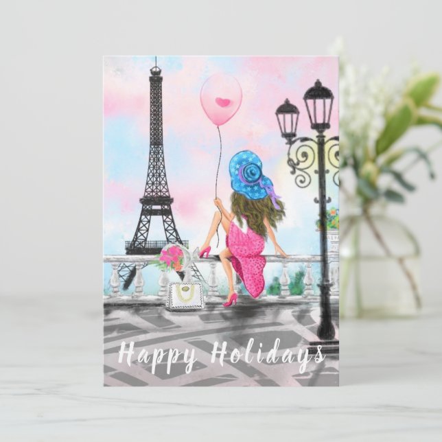Happy Holidays - i Liebe Paris - Frau mit Ballon (Stehend Vorderseite)