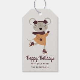 Happy Holidays Ice Skaten Mouse Personalisiert Geschenkanhänger