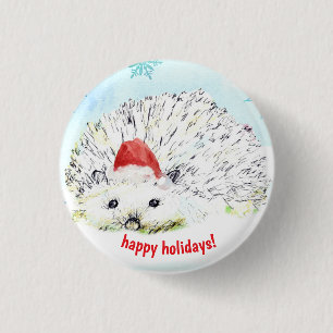 Happy Holidays Igel Weihnachtsmannmütze Wildlife Button