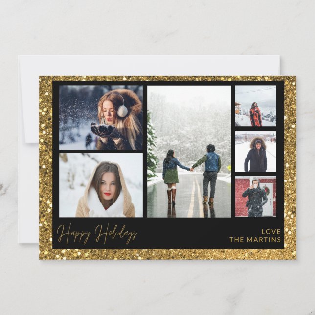 Happy Holidays Imitate Gold Glitzer Multi Foto (Vorderseite)