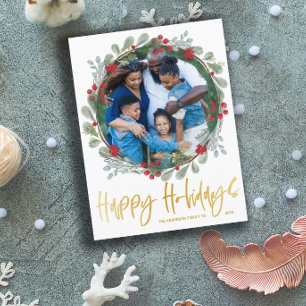Happy Holidays Imitate Gold Text Foto Weihnachten Postkarte