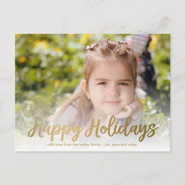 Happy Holidays in Gold Script Foto Postcard Postkarte (Vorderseite)