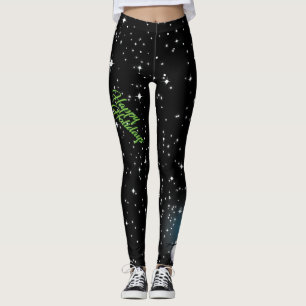 Happy Holidays in Green Text mit Snowman auf BLACK Leggings