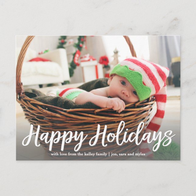 Happy Holidays in White Script Foto Postcard Postkarte (Vorderseite)