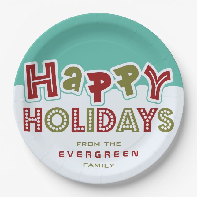 Happy Holidays individuelle Name Papier Teller (Vorderseite)