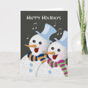 Happy Holidays Jolly Singing Snowmen Couple Feiertagskarte
