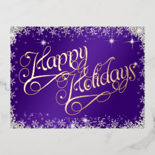 Happy Holidays Kalligraphie Lila und Diamanten Folien Feiertagspostkarte