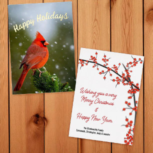 Happy Holidays Kardinal auf Evergreen im Snow Folien Feiertagskarte