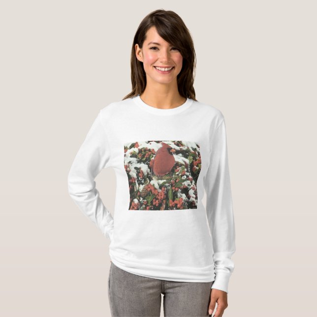 Happy Holidays Kardinal Long Sleeve Women's Shirt (Vorne ganz)