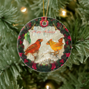 Happy Holidays Kardinal Vögel Keramik Ornament