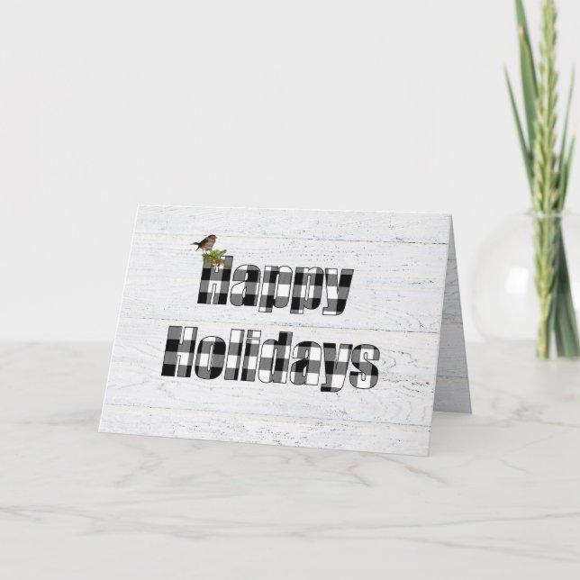 Happy Holidays kariert mit Vogel Karte (Vorderseite)