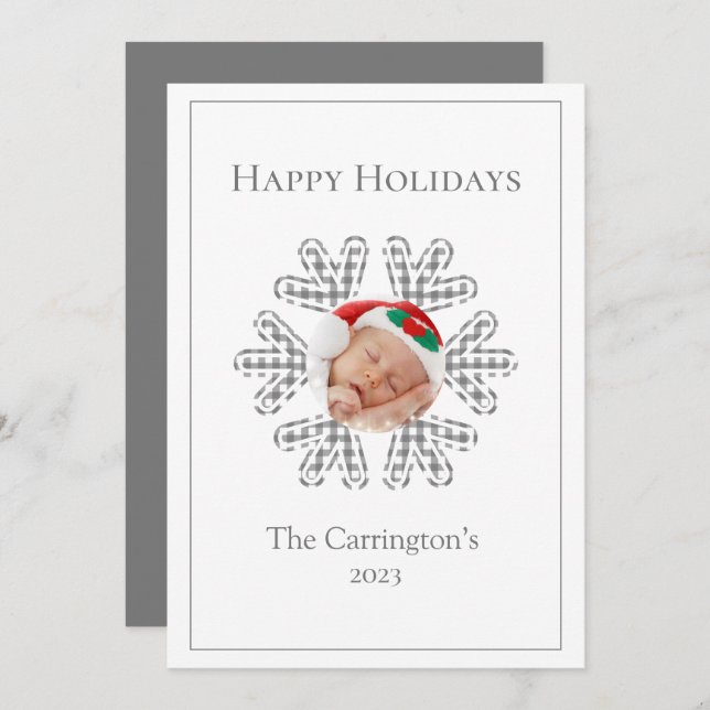 Happy Holidays Kariert Snowflake Foto Saison (Vorne/Hinten)