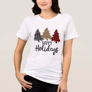 Happy Holidays Karierte Weihnachtsbaumen Tri-Blend Shirt