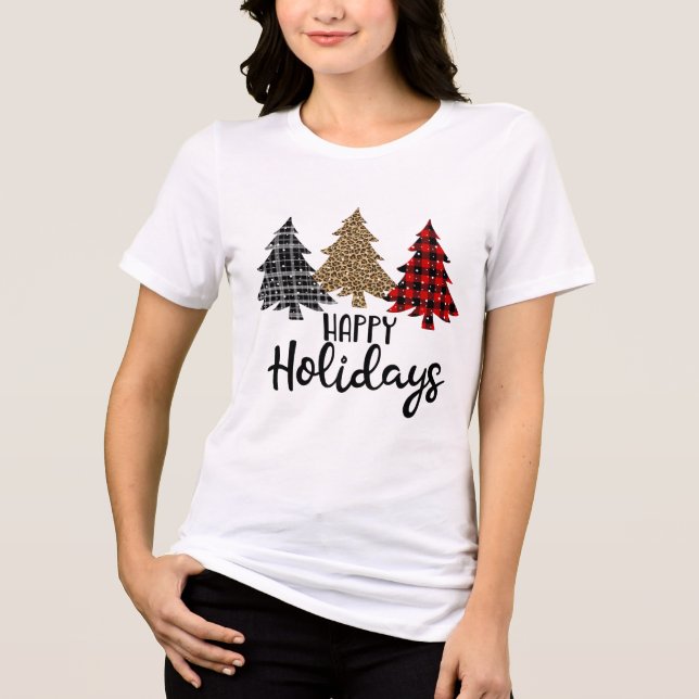 Happy Holidays Karierte Weihnachtsbaumen Tri-Blend Shirt (Vorderseite)