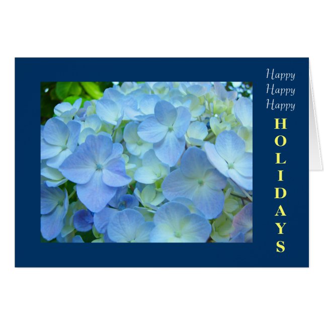 Happy Holidays Karten Blue Hydrangea Blume (Vorderseite (Horizontal))