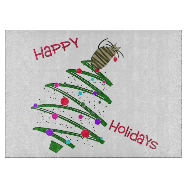 Happy Holidays Kitten and Tree Schneidebrett (Vorderseite)
