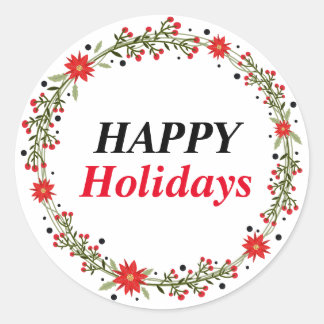 Happy Holidays Kranz mit Blume Weihnachten Runder Aufkleber
