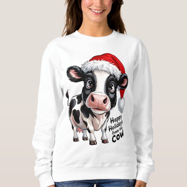 Happy Holidays Kuh Weihnachtsmannmütze Sweatshirt (Vorderseite)