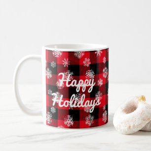 Happy Holidays l Snowflakes Rotes Buffalo Kariert Kaffeetasse