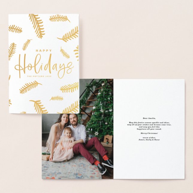 Happy Holidays Lettering & Pine Needles Weihnachte Folienkarte (Anzeige)