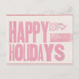 Happy Holidays Letterpress bedruckt Postkarte Rosa